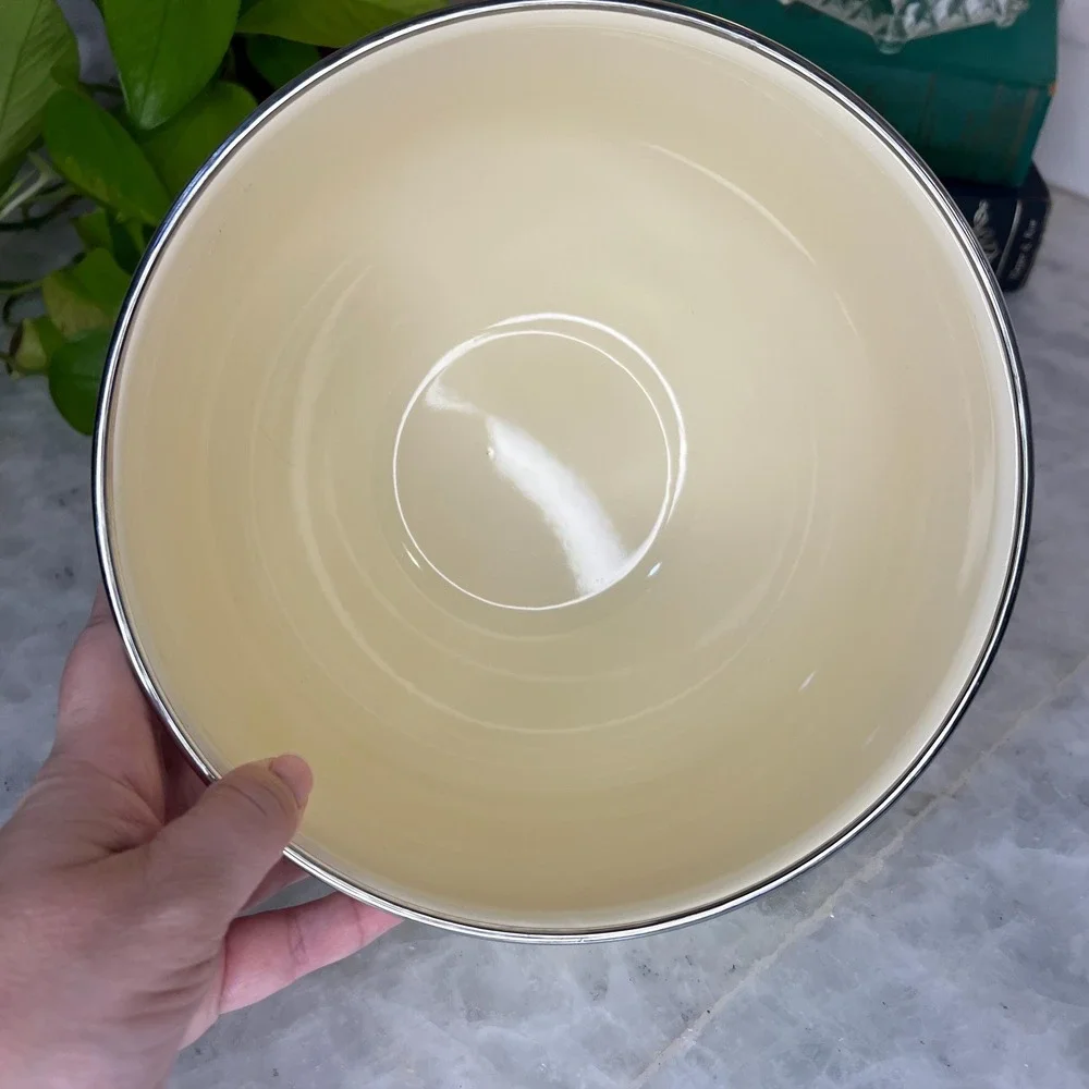 Vintage Kobe Enamel Mixing Bowl Bright Green Pear Design